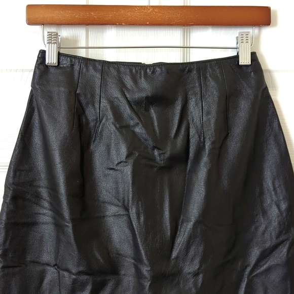 Bagatelle 90's Vintage Genuine Leather High Waisted A-Line Mini Skirt Black 4 - Picture 2 of 13